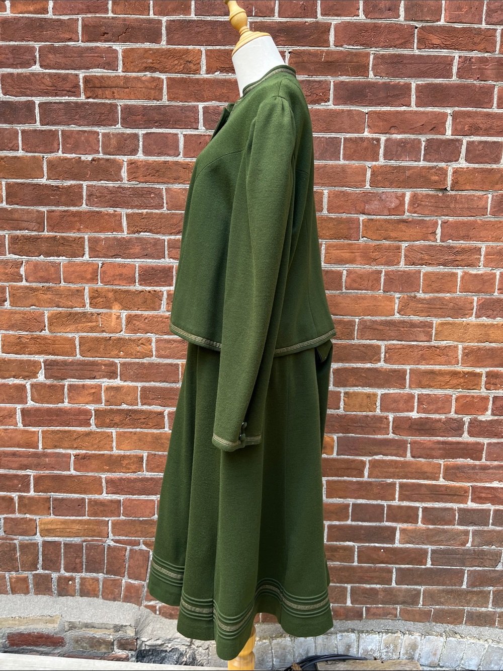 Women's Vintage German Olive Green A-Line Skirt with Matching Jacket - Picture 2 of 8